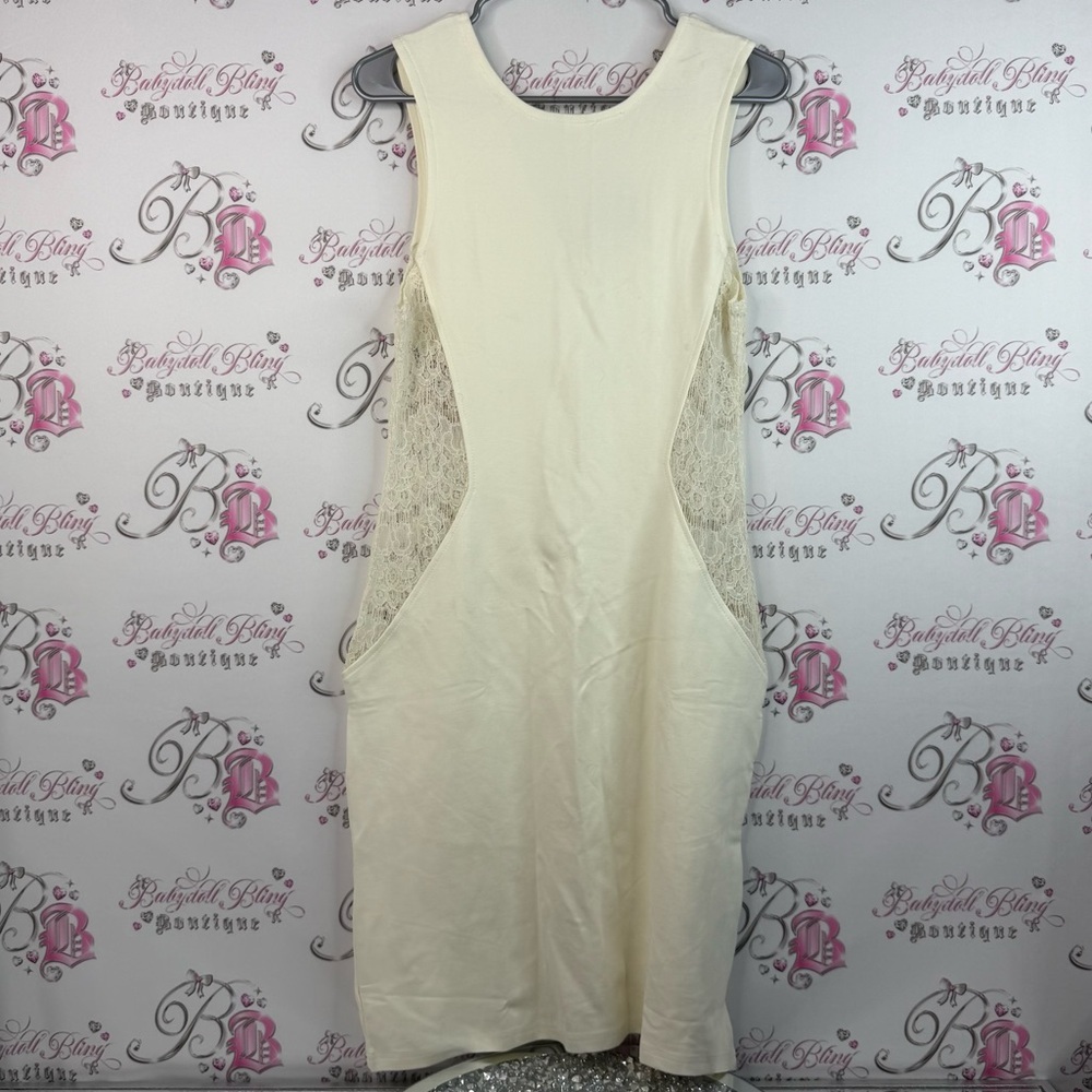 Poetic justice dress lace cut outs white Elegant Cream Sleeveless Dress BNWT